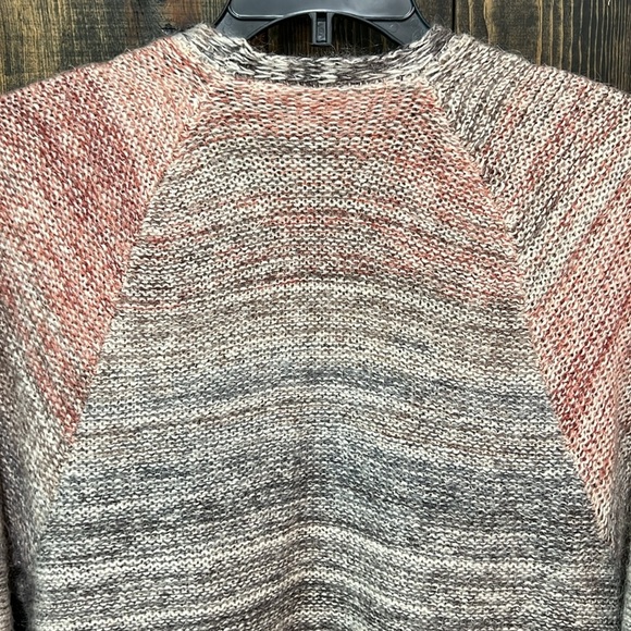 Anthropologie Knitted Knotted Wool Cardigan L Open Pink Grey Mohair Boho Peplum - Picture 11 of 13